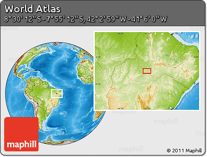 Physical Location Map of the Area around 8° 12' 42" S, 41° 34' 30" W