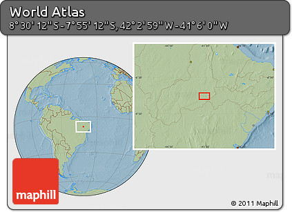 Savanna Style Location Map of the Area around 8° 12' 42" S, 41° 34' 30" W, hill shading