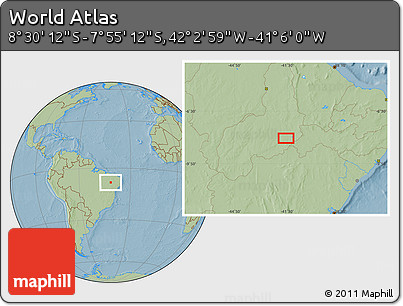 Savanna Style Location Map of the Area around 8° 12' 42" S, 41° 34' 30" W, hill shading