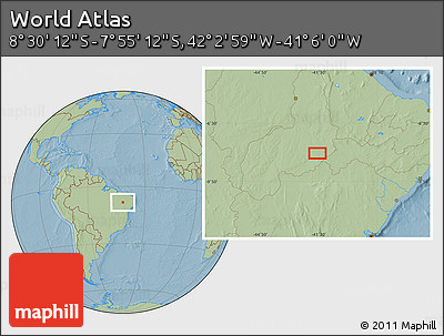 Savanna Style Location Map of the Area around 8° 12' 42" S, 41° 34' 30" W, hill shading