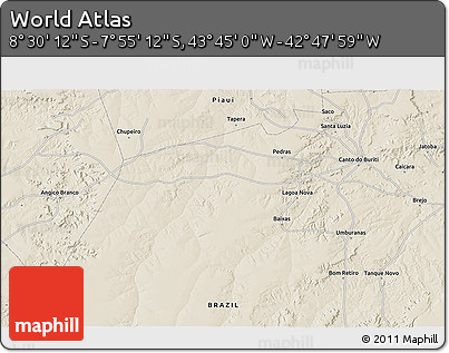 Shaded Relief 3D Map of the Area around 8° 12' 42" S, 43° 16' 29" W