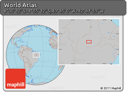 Gray Location Map of the Area around 8° 12' 42" S, 43° 16' 29" W
