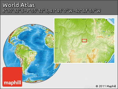 Physical Location Map of the Area around 8° 12' 42" S, 43° 16' 29" W