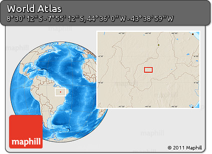 Shaded Relief Location Map of the Area around 8° 12' 42" S, 44° 7' 30" W