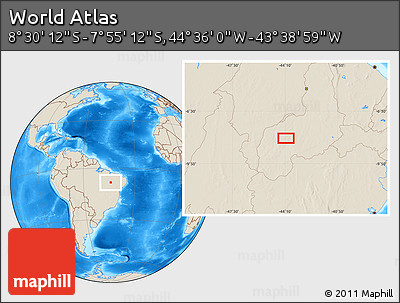 Shaded Relief Location Map of the Area around 8° 12' 42" S, 44° 7' 30" W