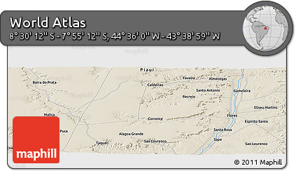 Shaded Relief Panoramic Map of the Area around 8° 12' 42" S, 44° 7' 30" W