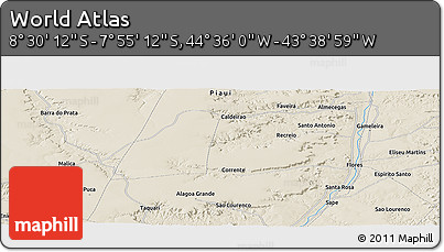 Shaded Relief Panoramic Map of the Area around 8° 12' 42" S, 44° 7' 30" W