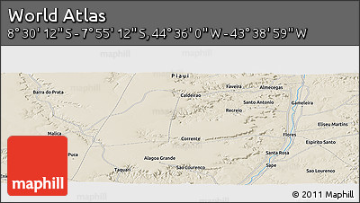 Shaded Relief Panoramic Map of the Area around 8° 12' 42" S, 44° 7' 30" W
