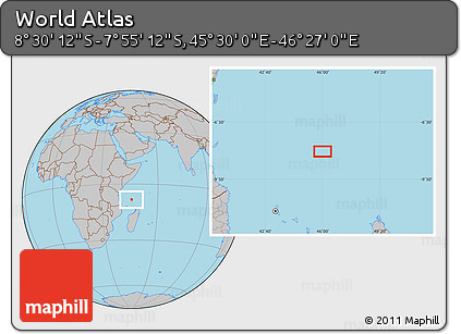 Gray Location Map of the Area around 8° 12' 42" S, 45° 58' 30" E