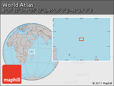 Gray Location Map of the Area around 8° 12' 42" S, 45° 58' 30" E