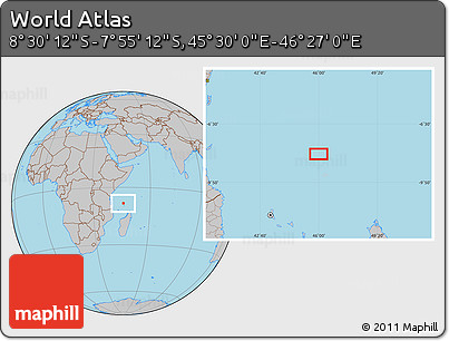 Gray Location Map of the Area around 8° 12' 42" S, 45° 58' 30" E