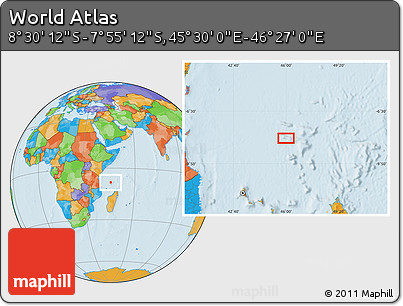 Political Location Map of the Area around 8° 12' 42" S, 45° 58' 30" E