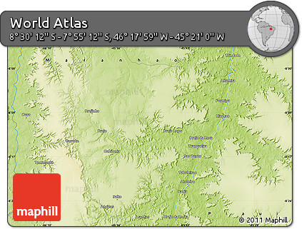 Physical Map of the Area around 8° 12' 42" S, 45° 49' 30" W