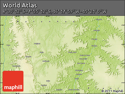 Physical Map of the Area around 8° 12' 42" S, 45° 49' 30" W