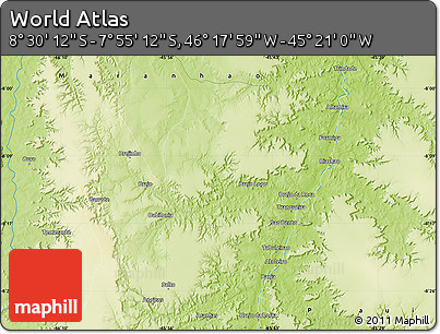 Physical Map of the Area around 8° 12' 42" S, 45° 49' 30" W