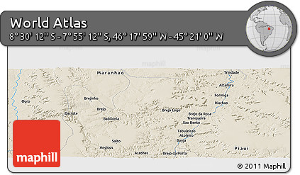 Shaded Relief Panoramic Map of the Area around 8° 12' 42" S, 45° 49' 30" W