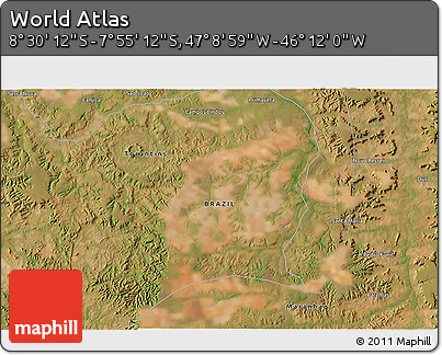 Satellite 3D Map of the Area around 8° 12' 42" S, 46° 40' 29" W