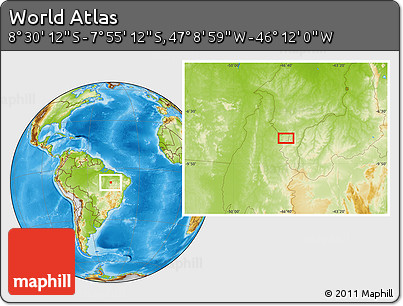 Physical Location Map of the Area around 8° 12' 42" S, 46° 40' 29" W