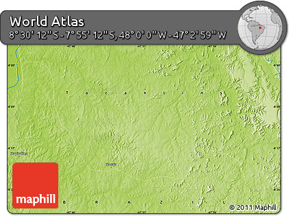 Physical Map of the Area around 8° 12' 42" S, 47° 31' 29" W