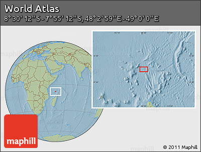 Savanna Style Location Map of the Area around 8° 12' 42" S, 48° 31' 29" E, hill shading