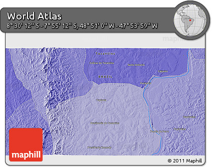 Political 3D Map of the Area around 8° 12' 42" S, 48° 22' 30" W