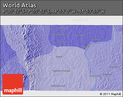 Political 3D Map of the Area around 8° 12' 42" S, 48° 22' 30" W