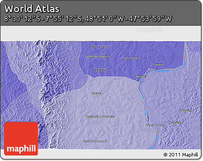 Political 3D Map of the Area around 8° 12' 42" S, 48° 22' 30" W
