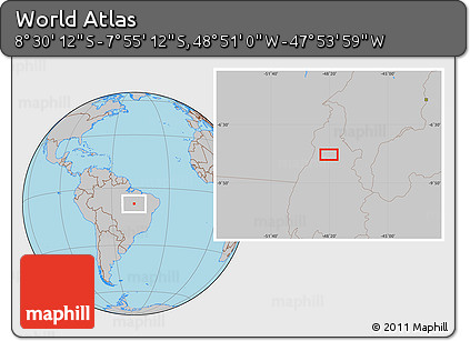 Gray Location Map of the Area around 8° 12' 42" S, 48° 22' 30" W