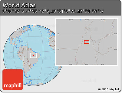Gray Location Map of the Area around 8° 12' 42" S, 48° 22' 30" W