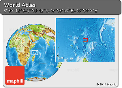 Physical Location Map of the Area around 8° 12' 42" S, 49° 22' 30" E