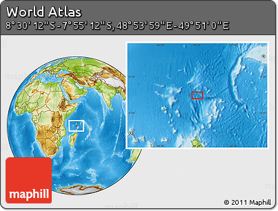 Physical Location Map of the Area around 8° 12' 42" S, 49° 22' 30" E