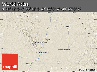 Shaded Relief Map of the Area around 8° 12' 42" S, 49° 13' 30" W