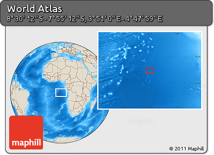 Shaded Relief Location Map of the Area around 8° 12' 42" S, 4° 19' 30" E