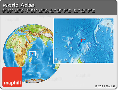Physical Location Map of the Area around 8° 12' 42" S, 50° 13' 30" E