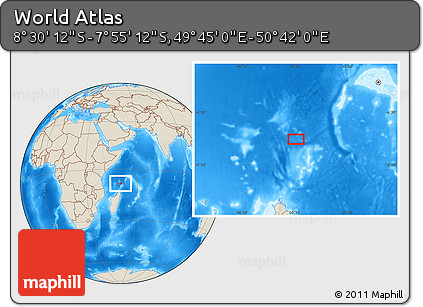 Shaded Relief Location Map of the Area around 8° 12' 42" S, 50° 13' 30" E