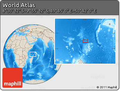 Shaded Relief Location Map of the Area around 8° 12' 42" S, 50° 13' 30" E