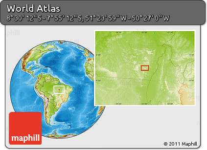 Physical Location Map of the Area around 8° 12' 42" S, 50° 55' 29" W