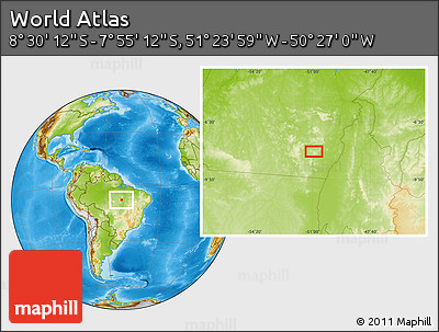 Physical Location Map of the Area around 8° 12' 42" S, 50° 55' 29" W