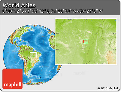 Physical Location Map of the Area around 8° 12' 42" S, 50° 55' 29" W