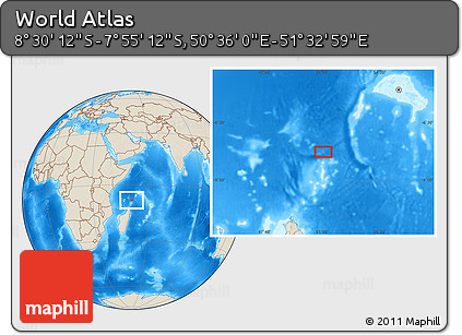 Shaded Relief Location Map of the Area around 8° 12' 42" S, 51° 4' 30" E