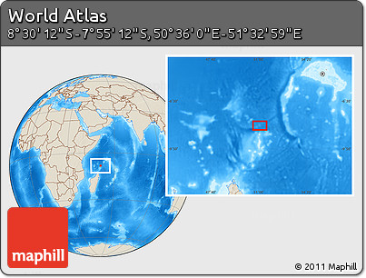 Shaded Relief Location Map of the Area around 8° 12' 42" S, 51° 4' 30" E