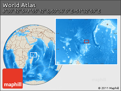 Shaded Relief Location Map of the Area around 8° 12' 42" S, 51° 4' 30" E