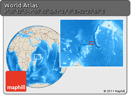 Shaded Relief Location Map of the Area around 8° 12' 42" S, 51° 55' 29" E