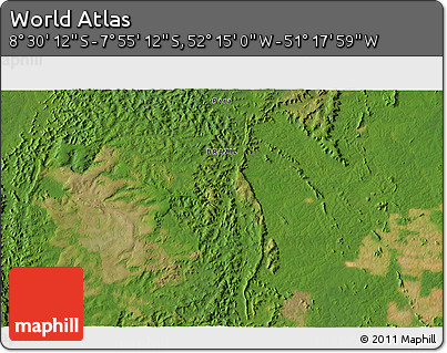 Satellite 3D Map of the Area around 8° 12' 42" S, 51° 46' 29" W