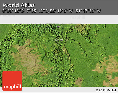 Satellite 3D Map of the Area around 8° 12' 42" S, 51° 46' 29" W