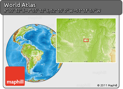 Physical Location Map of the Area around 8° 12' 42" S, 51° 46' 29" W