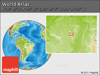 Physical Location Map of the Area around 8° 12' 42" S, 51° 46' 29" W