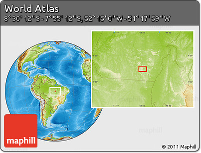 Physical Location Map of the Area around 8° 12' 42" S, 51° 46' 29" W