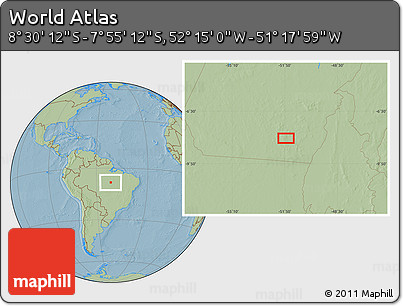 Savanna Style Location Map of the Area around 8° 12' 42" S, 51° 46' 29" W, hill shading