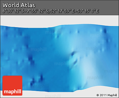 Shaded Relief 3D Map of the Area around 8° 12' 42" S, 52° 46' 29" E